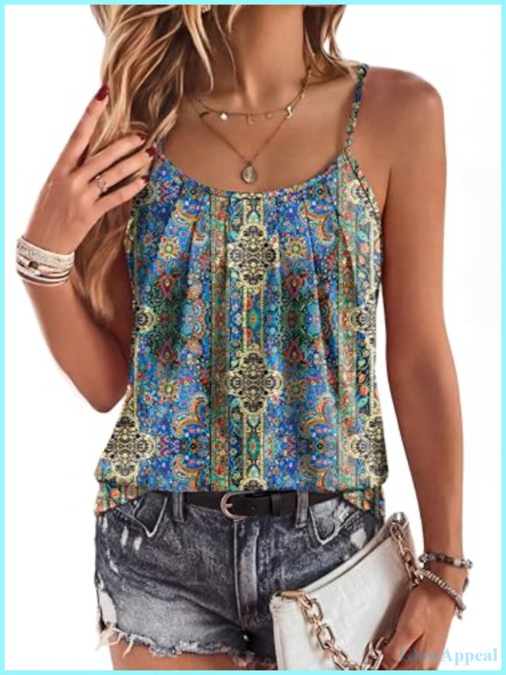 Womens Summer Camisole Tank Top Adjustable Spaghetti Strap Loose Sleeveless